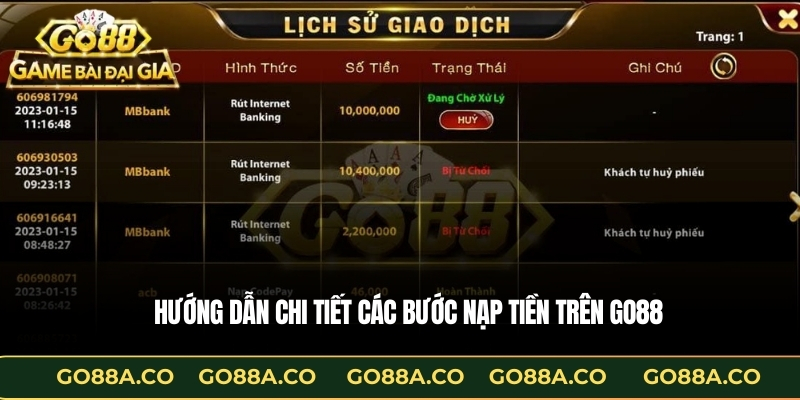 Hướng dẫn chi tiết các bước nạp tiền trên GO88